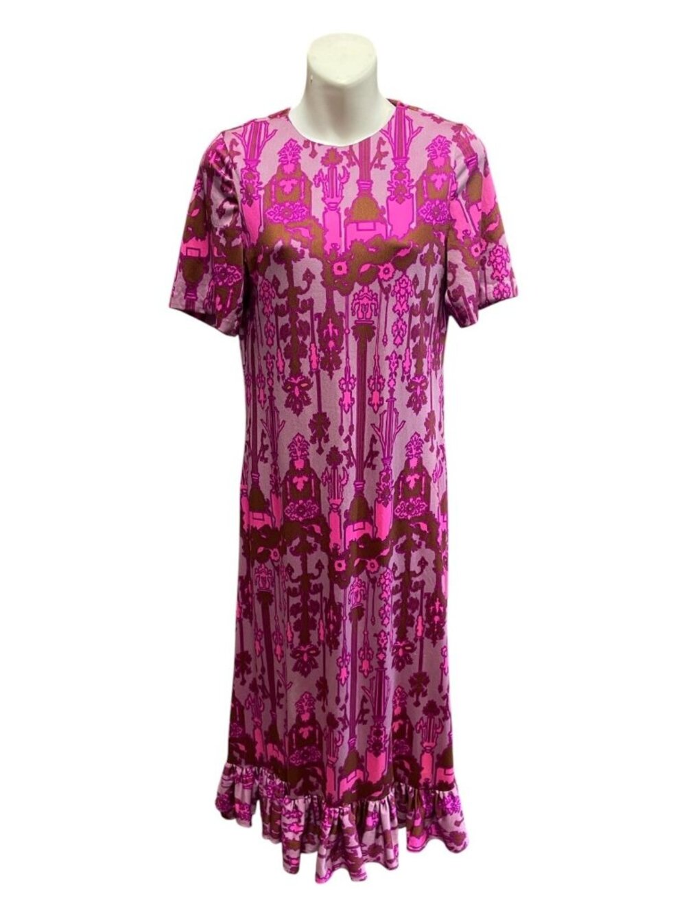 Vtg 70s Ilse Smith for Dalani Dress SMALL Pink Purple Mod Psychedelic Ruffle